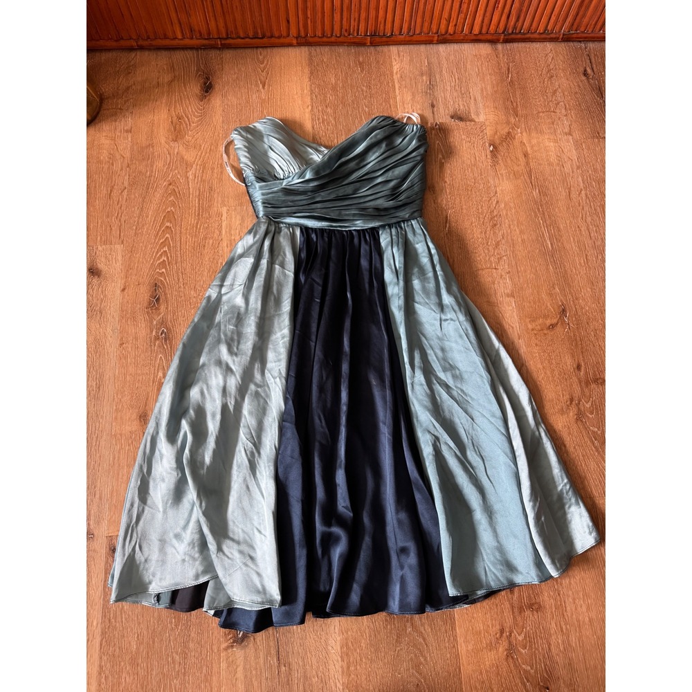 Betsey Johnson Evening Silk Strapless Dress Blue Green Two Tone Size 8